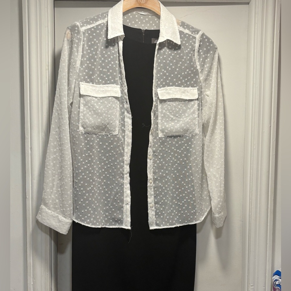 Vince Camuto black dress , size 6 with Zara white sheer blouse, Size Small-2for1